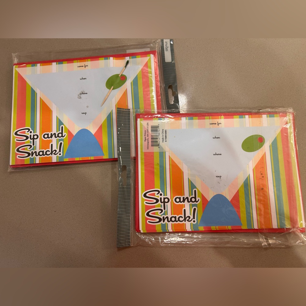 Sip and Snack Martini Party Invitations New 2 packs
